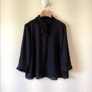 Zara Basic Long Sleeve Blouse | Navy | size XL